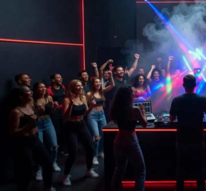 DJ pult és fényshow éjszakai bulin